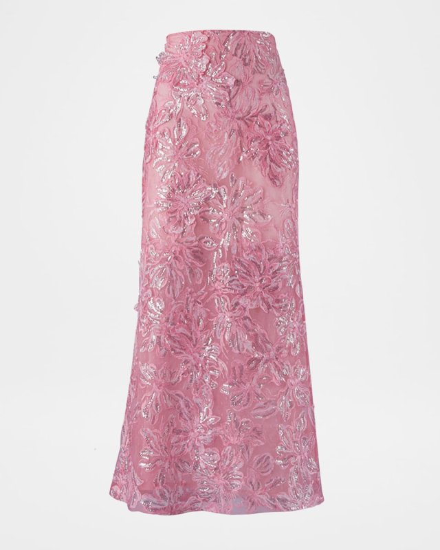 Astrid Sequin Embroidered Lace Midi Skirt